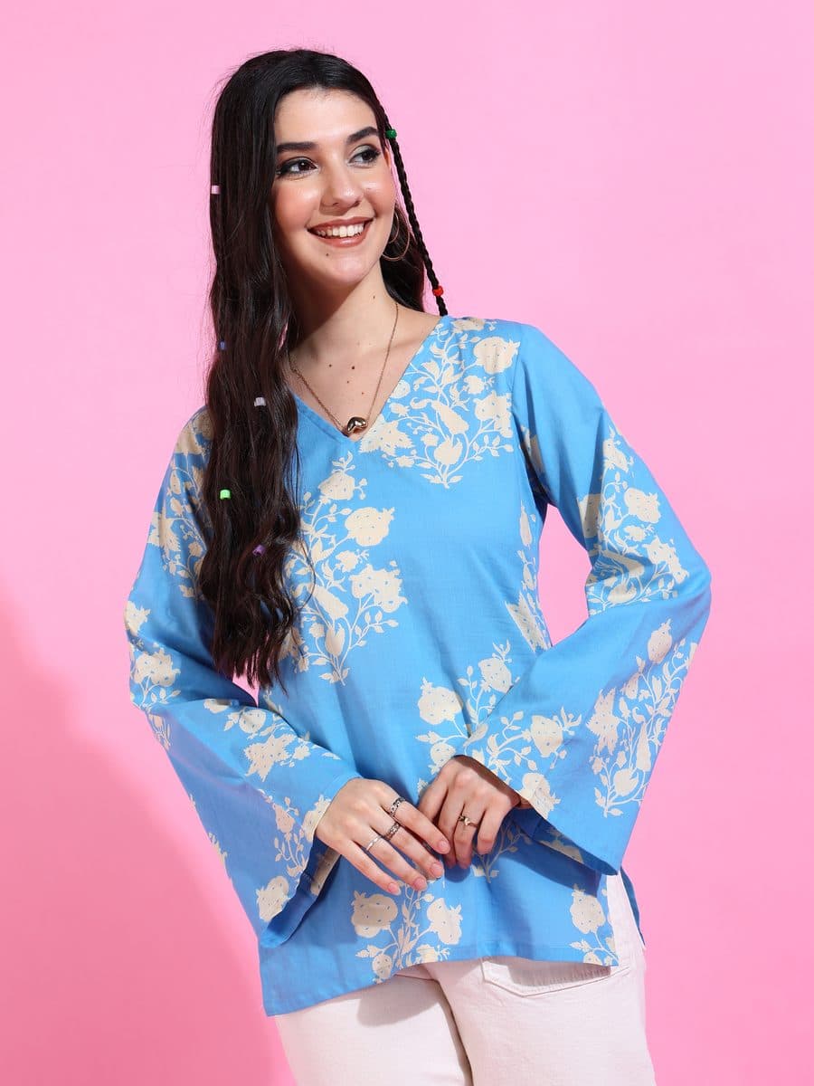 Blue Berry Bell Sleeve Top