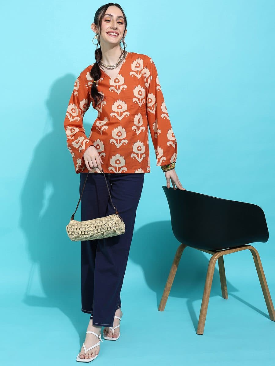 Kesar Bagh Bell Sleeve Top
