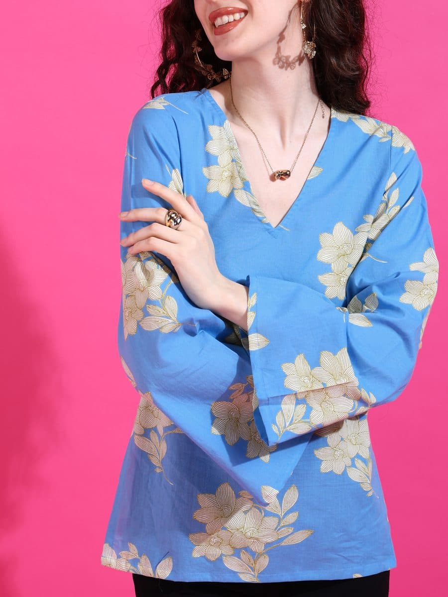 New Blue Bell Sleeve Top