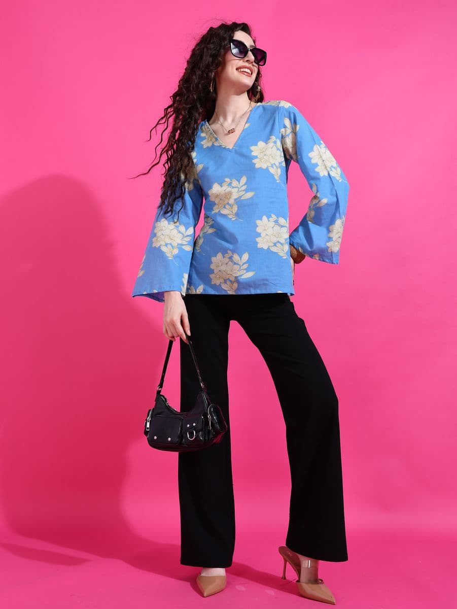 New Blue Bell Sleeve Top thumbnail 3