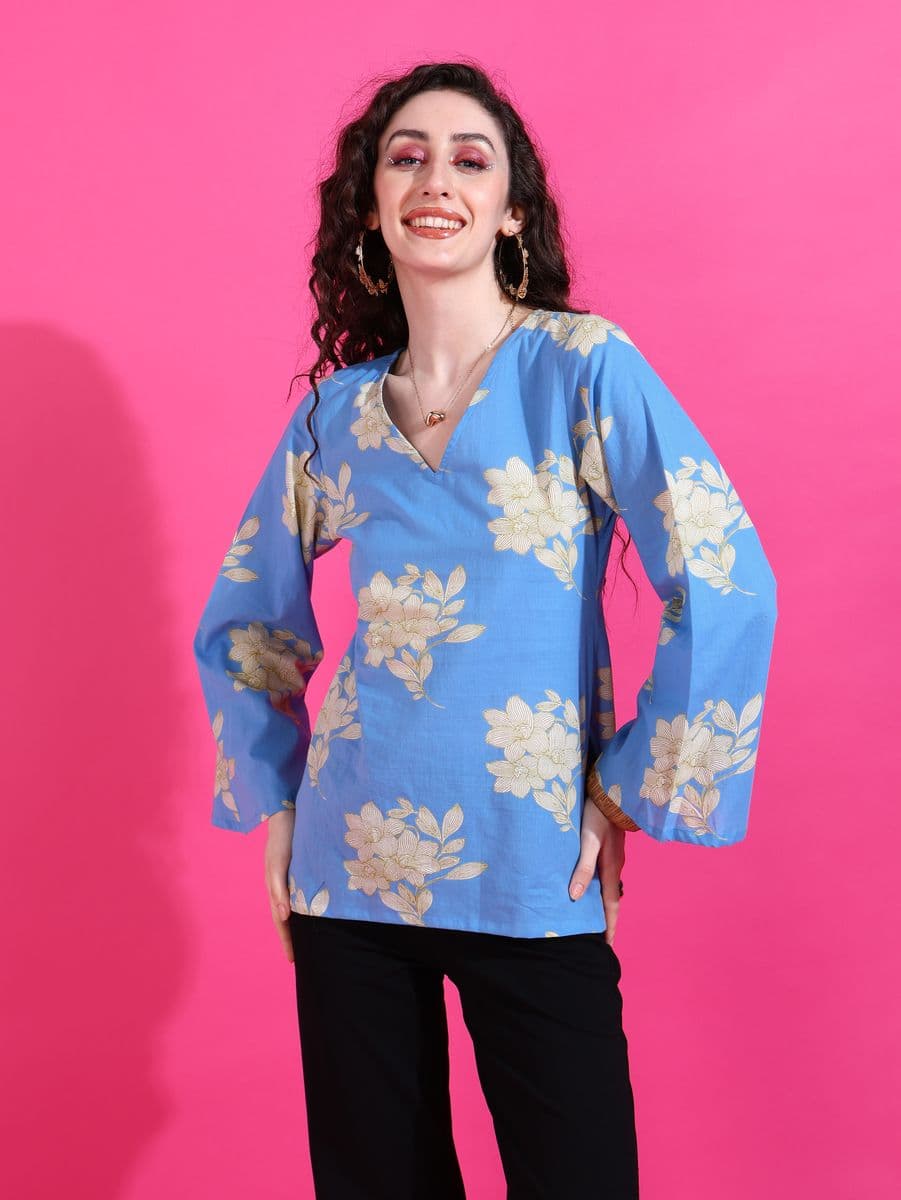New Blue Bell Sleeve Top thumbnail 5