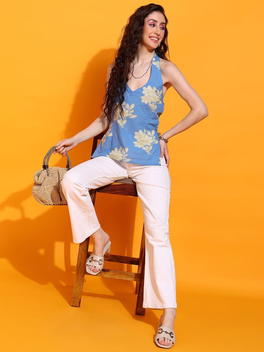 New Blue Halter Neck Top