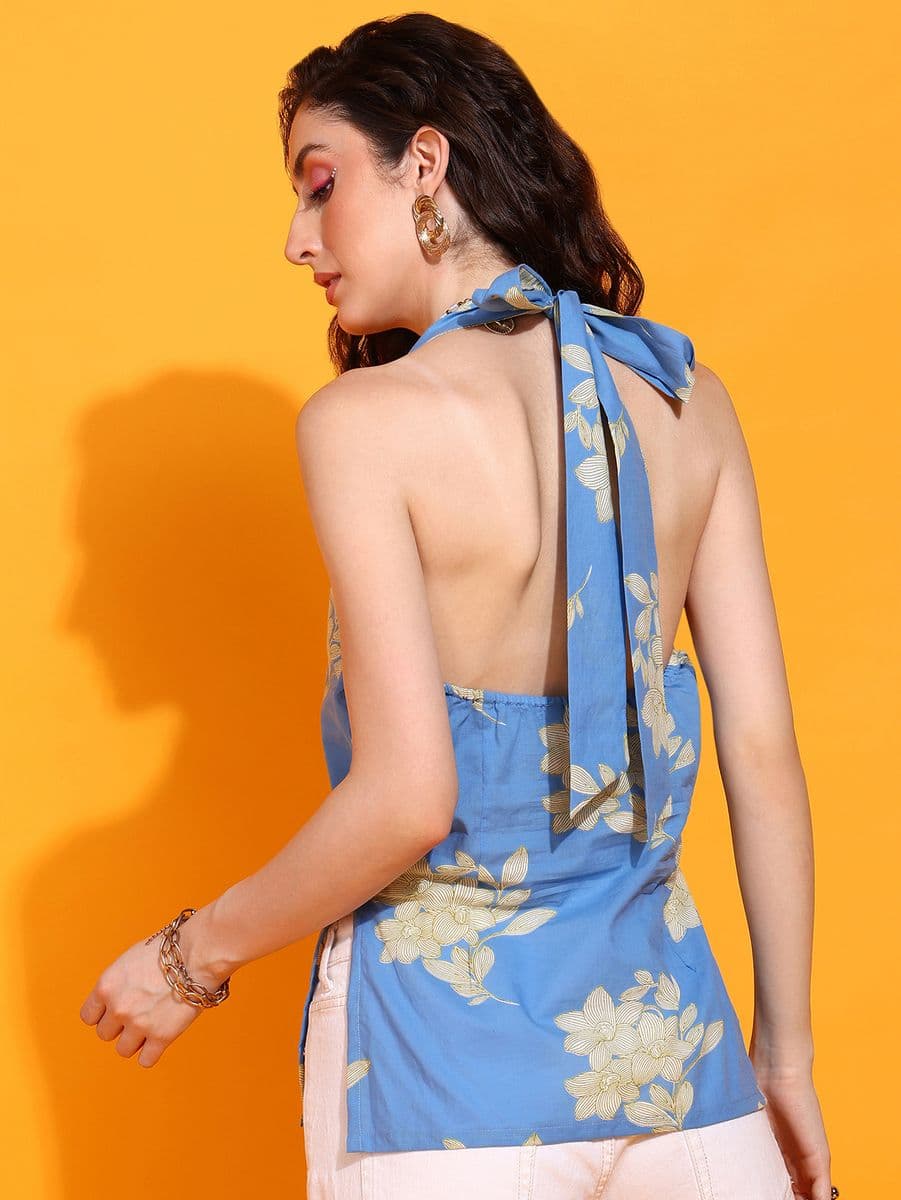 New Blue Halter Neck Top thumbnail 3