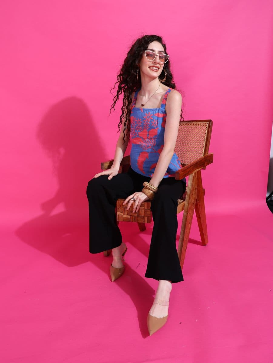 Pop Bagh Blue Strappy Asymmetric Top thumbnail 3