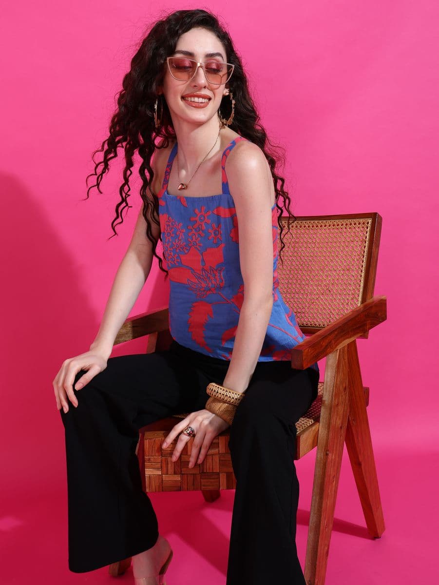 Pop Bagh Blue Strappy Asymmetric Top thumbnail 5