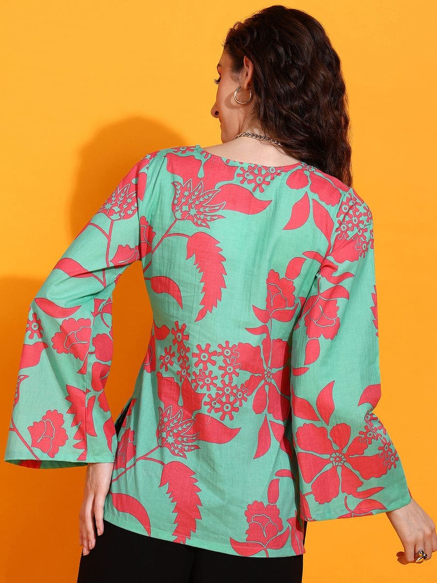 Pop Bagh Sky Blue Bell Sleeve Top thumbnail 5