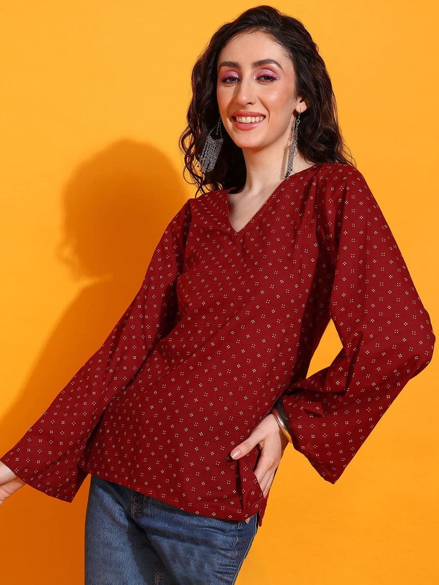 Ruhani Maroon Bell Sleeve Top thumbnail 3
