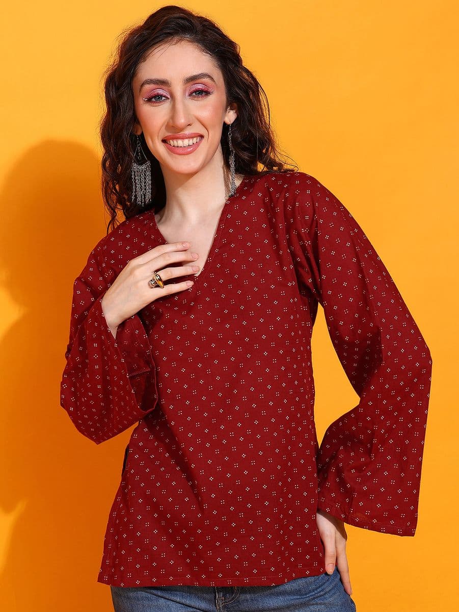 Ruhani Maroon Bell Sleeve Top thumbnail 4