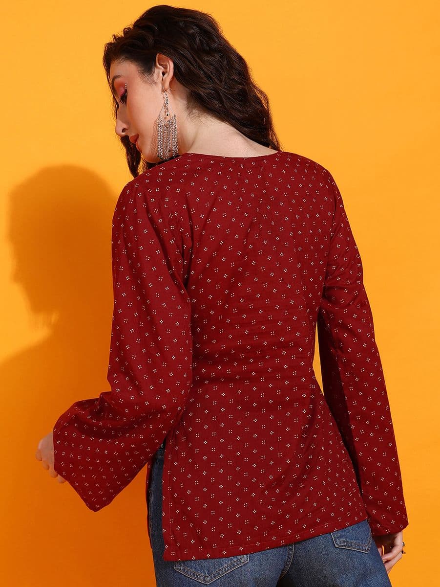 Ruhani Maroon Maroon Bell Sleeve Top thumbnail 5