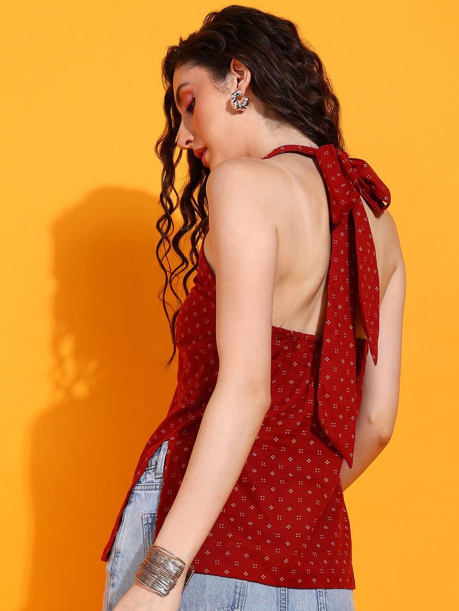 Ruhani Maroon Maroon Halter Neck Top thumbnail 4