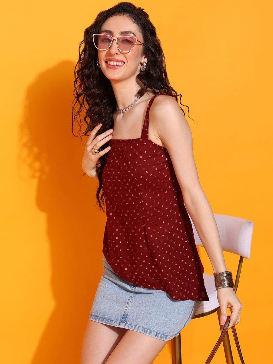 Ruhani Maroon Maroon Strappy Asymmetric Top thumbnail 3
