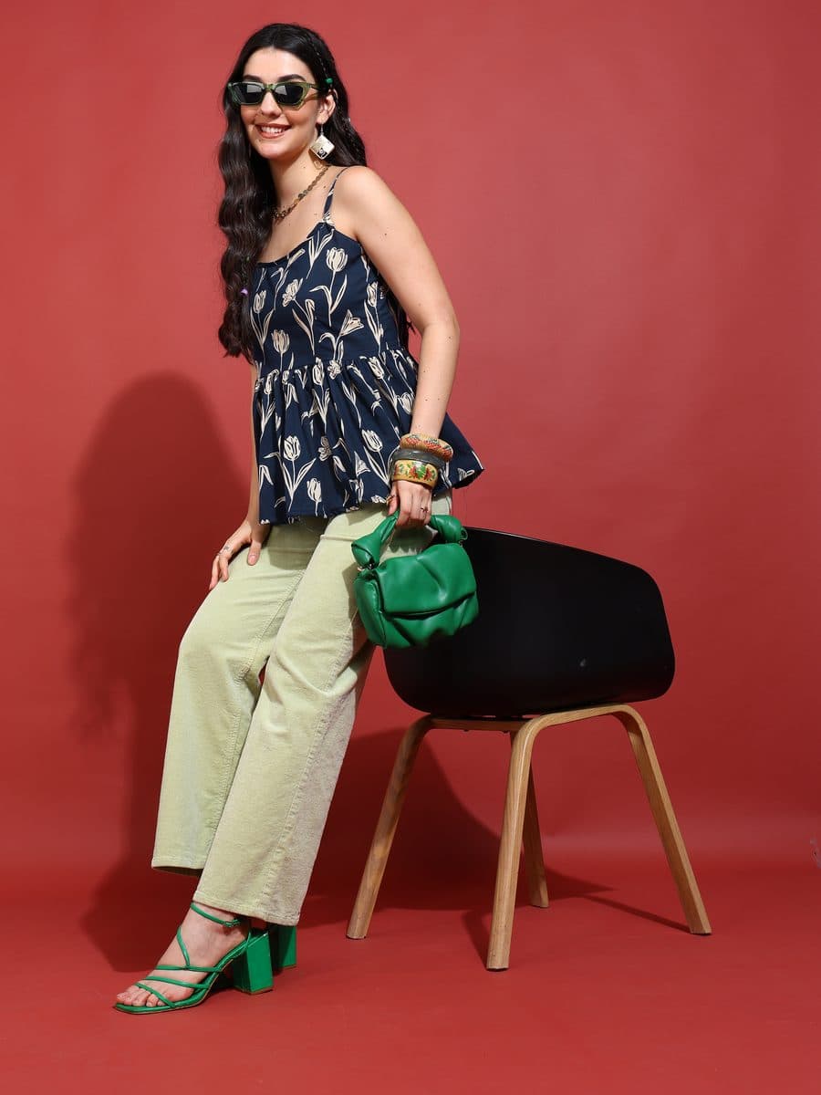 Tulip Bagh Blue Peplum Top