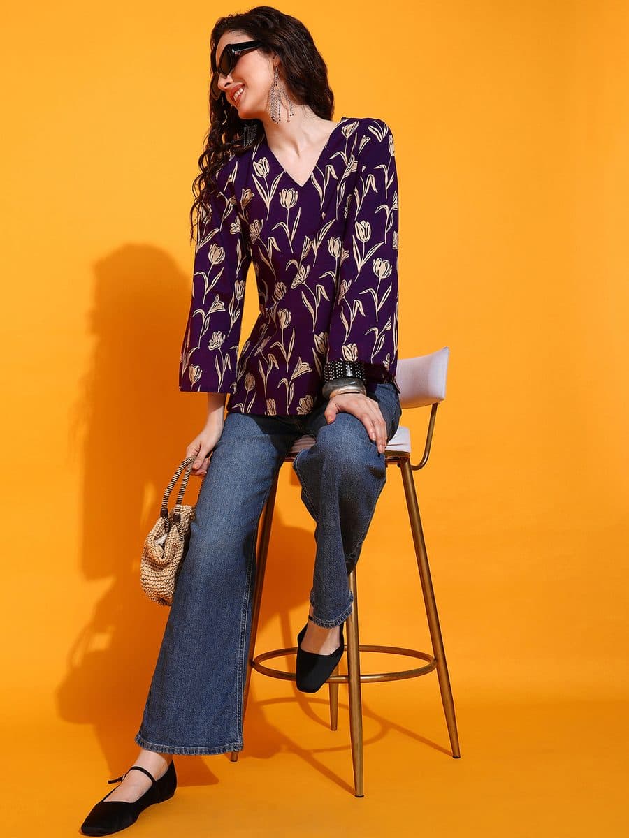Tulip Bagh Purple Bell Sleeve Top