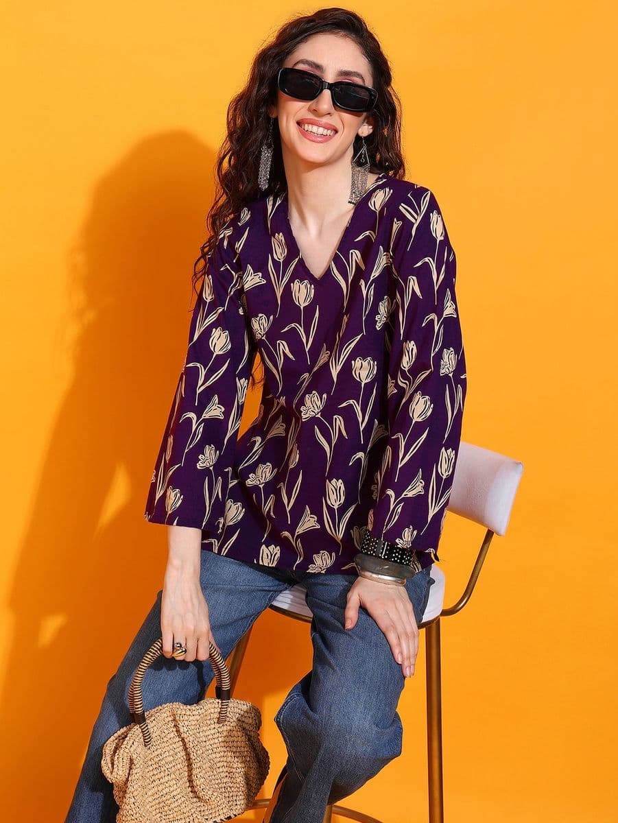 Tulip Bagh Purple Bell Sleeve Top thumbnail 3