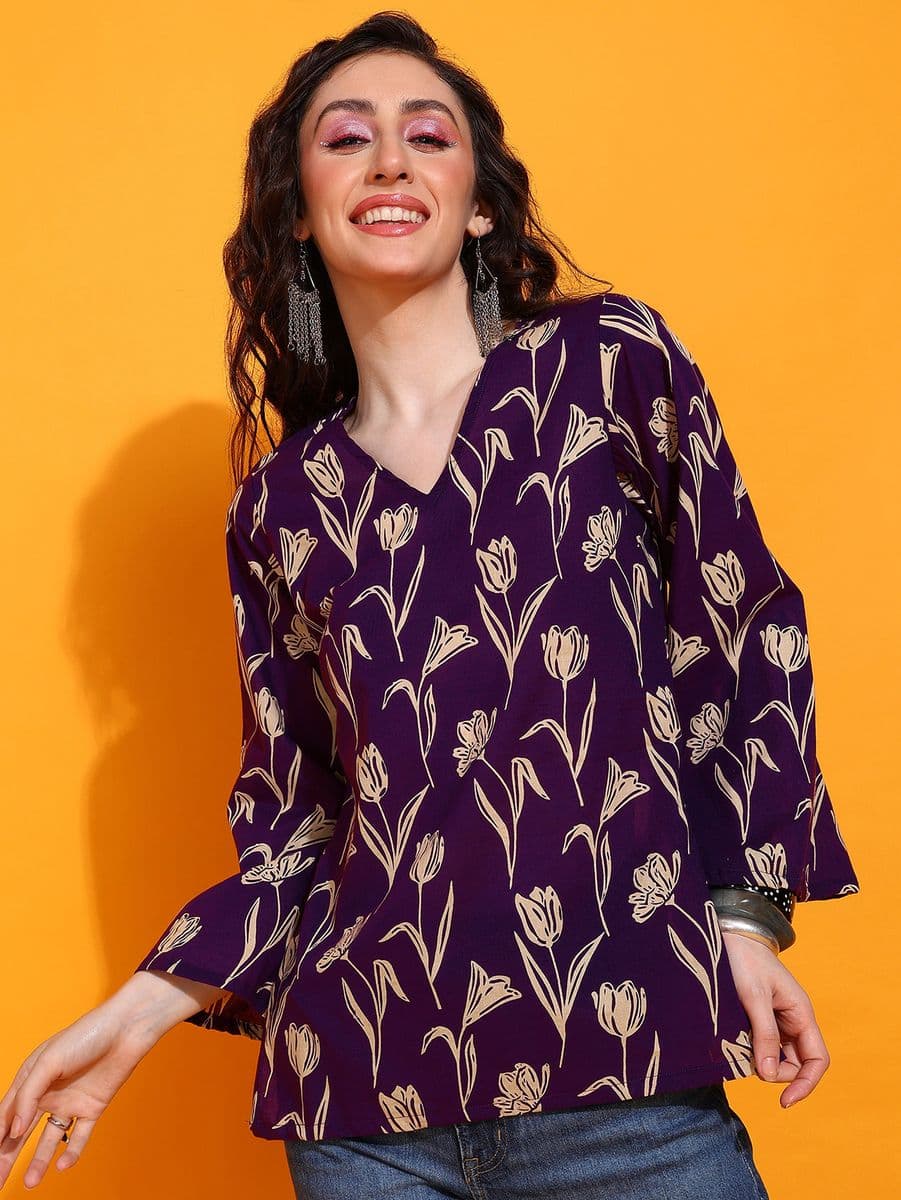 Tulip Bagh Purple Bell Sleeve Top thumbnail 4