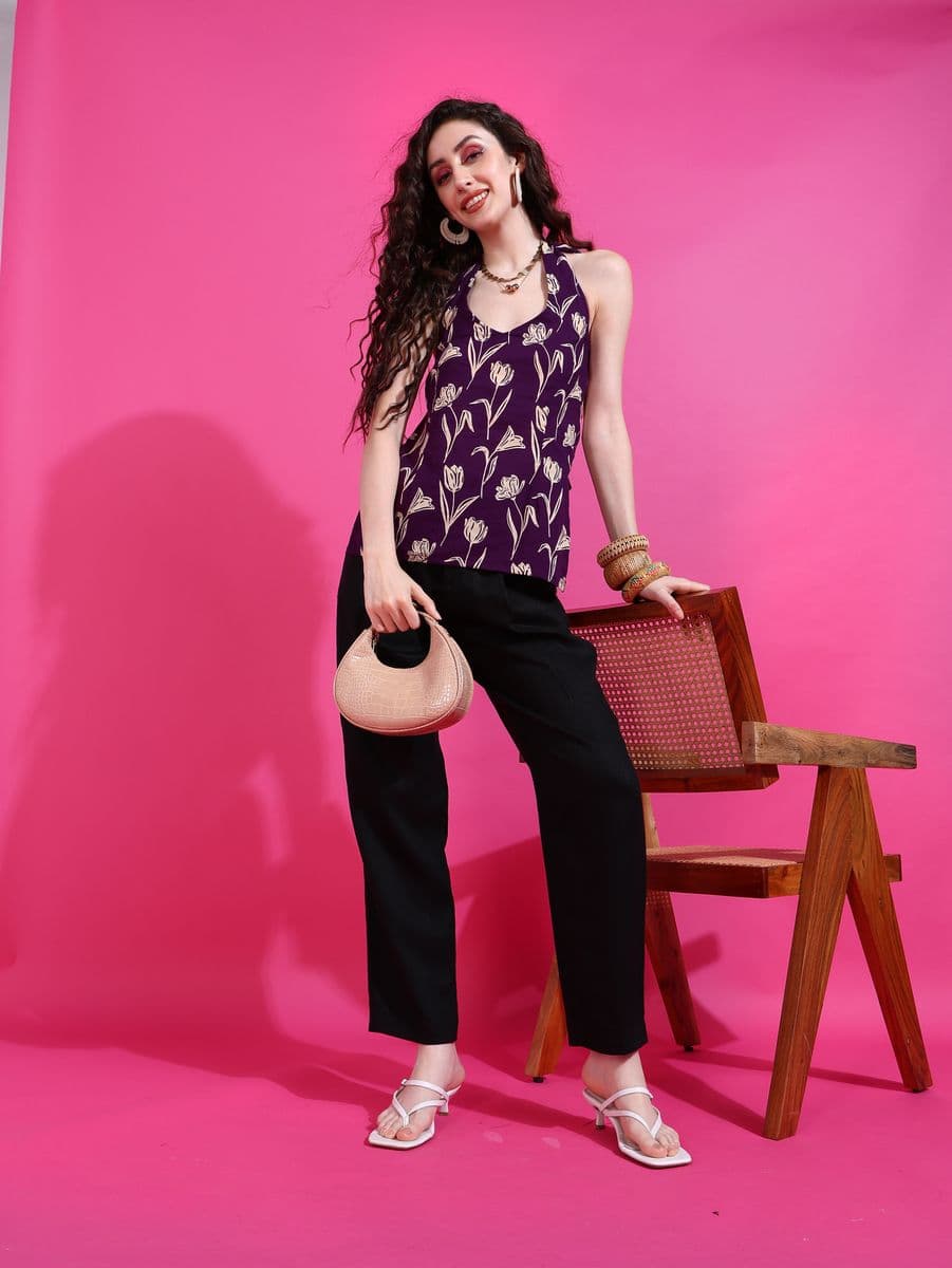 Tulip Bagh Purple Halter Neck Top thumbnail 3