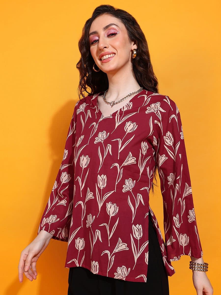 Tulip Bagh Red Bell Sleeve Top