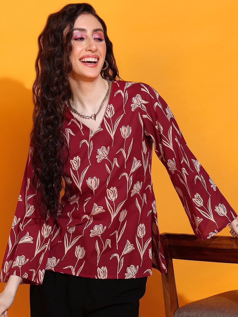 Tulip Bagh Red Bell Sleeve Top thumbnail 3