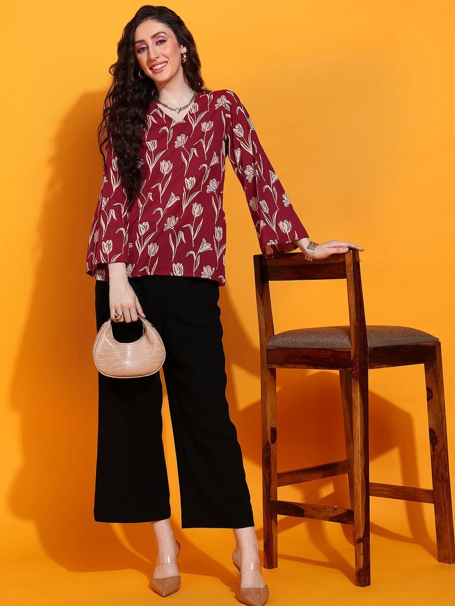 Tulip Bagh Red Bell Sleeve Top thumbnail 4