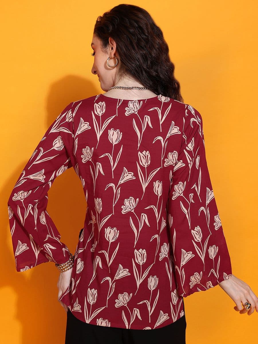 Tulip Bagh Red Bell Sleeve Top thumbnail 5