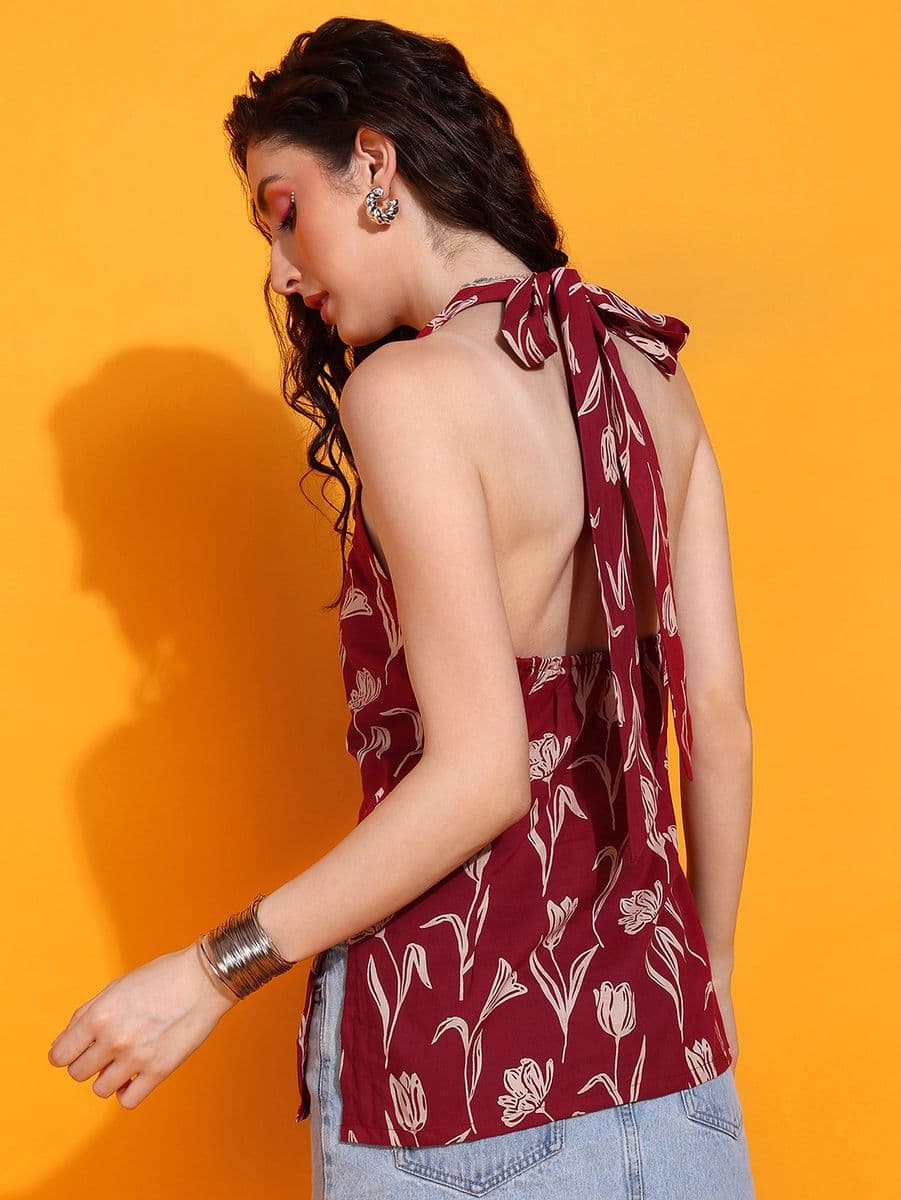Tulip Bagh Red Halter Neck Top thumbnail 3