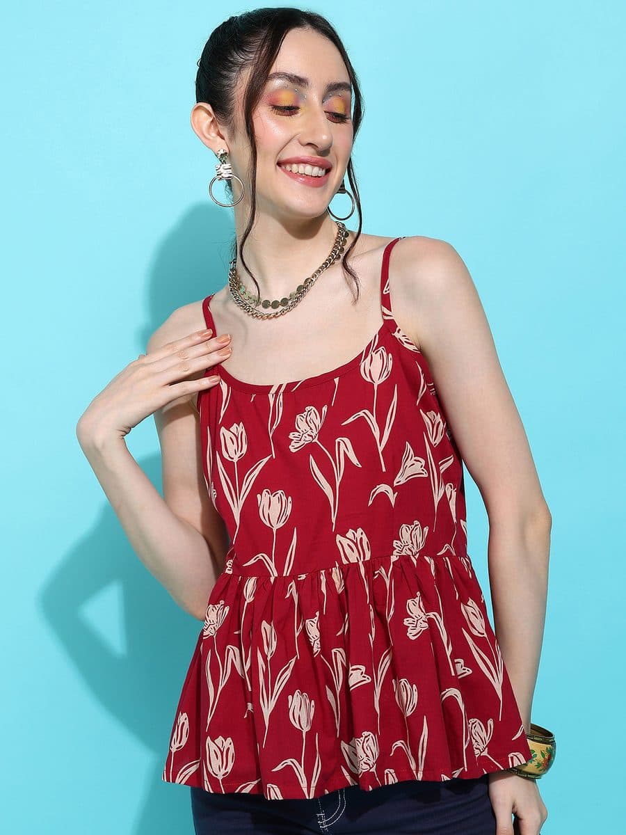 Tulip Bagh Red Peplum Top