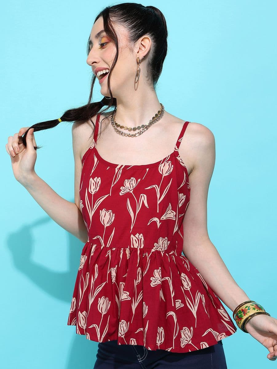 Tulip Bagh Red Peplum Top thumbnail 3