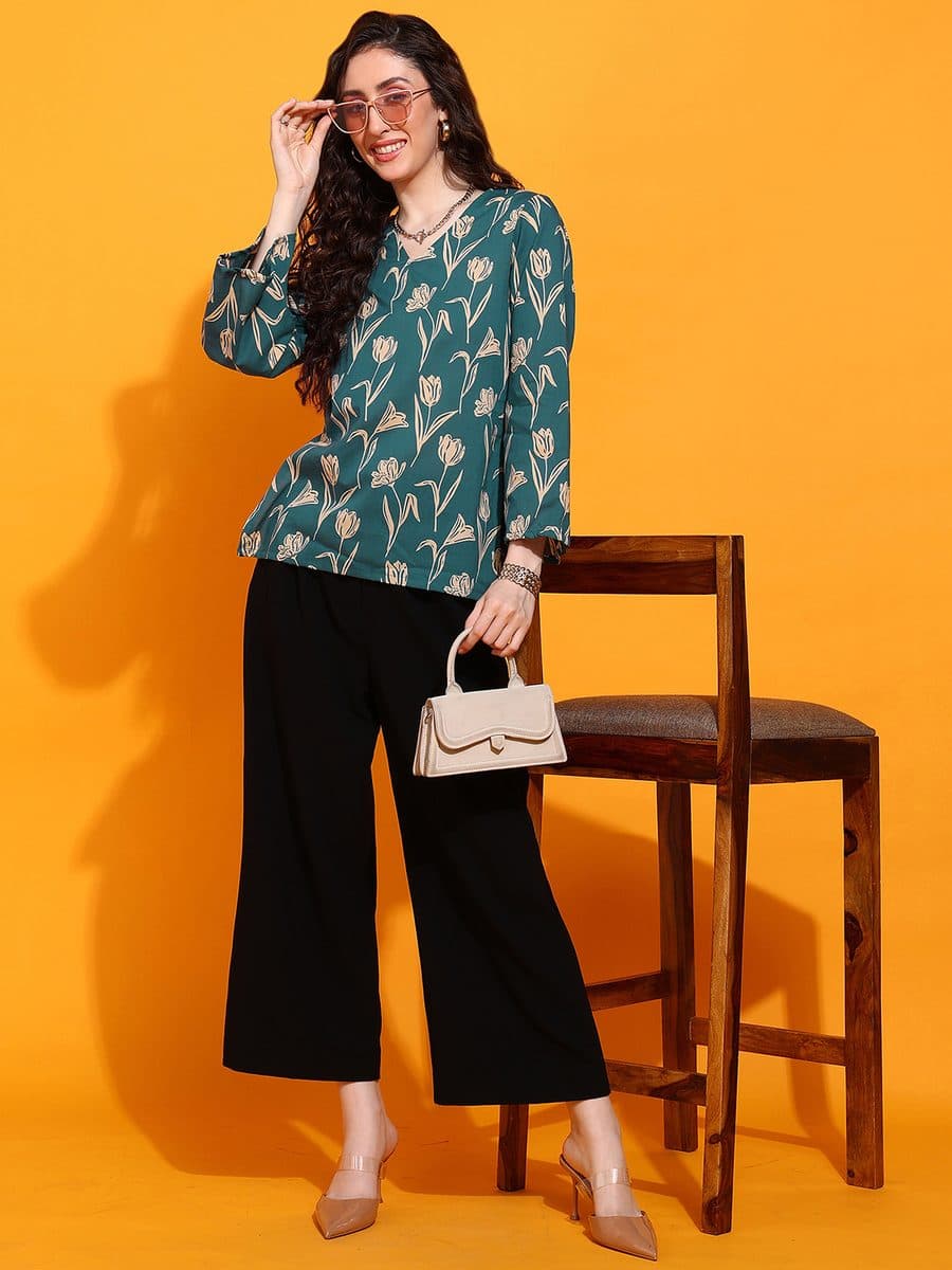 Tulip Bagh Turquoise Bell Sleeve Top
