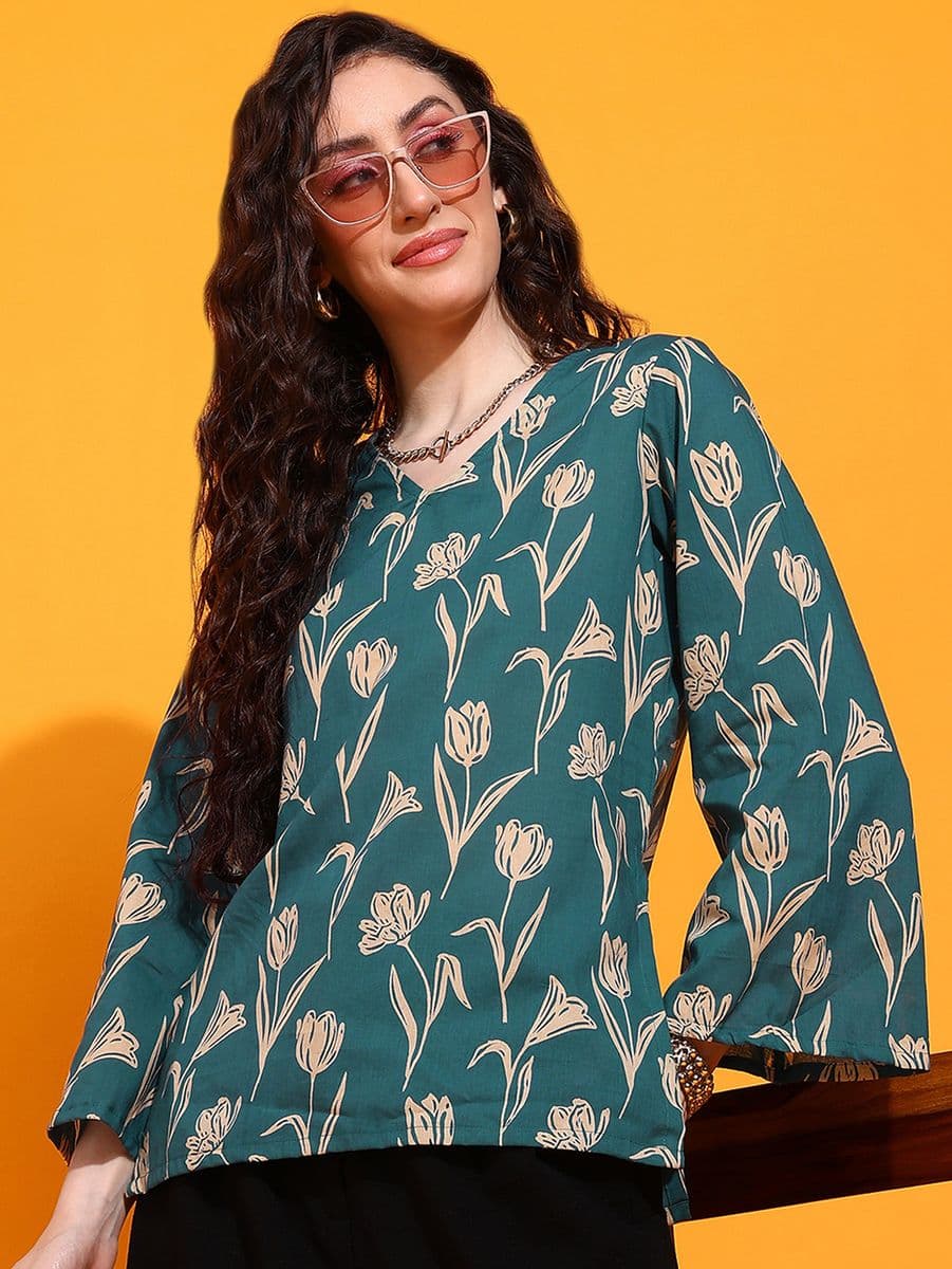 Tulip Bagh Turquoise Bell Sleeve Top thumbnail 3