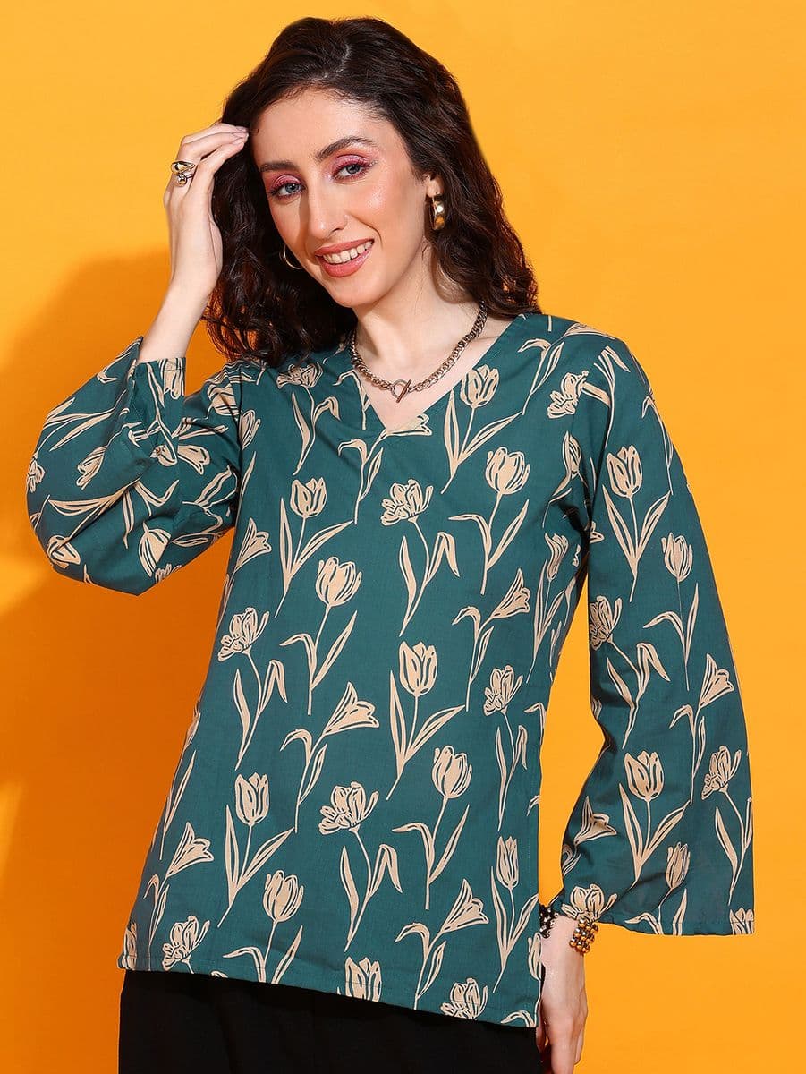 Tulip Bagh Turquoise Bell Sleeve Top thumbnail 4
