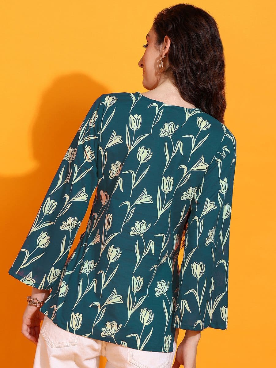 Tulip Bagh Turquoise Bell Sleeve Top thumbnail 5