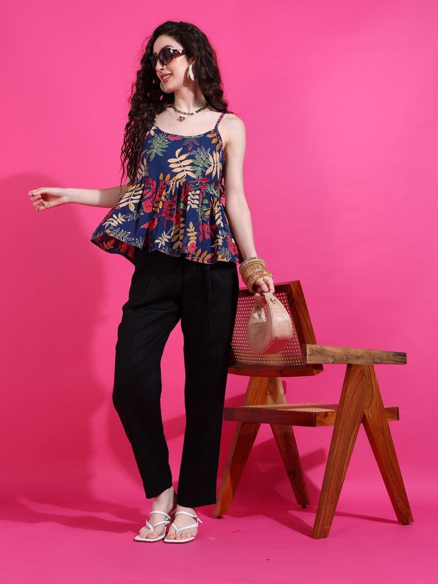 Vanmohini Blue Peplum Top thumbnail 3
