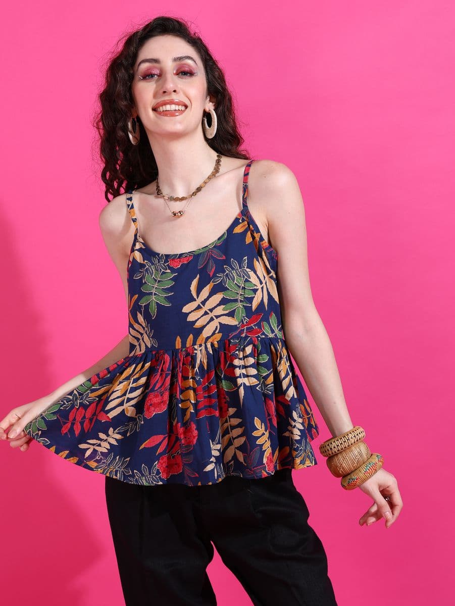 Vanmohini Blue Peplum Top thumbnail 4