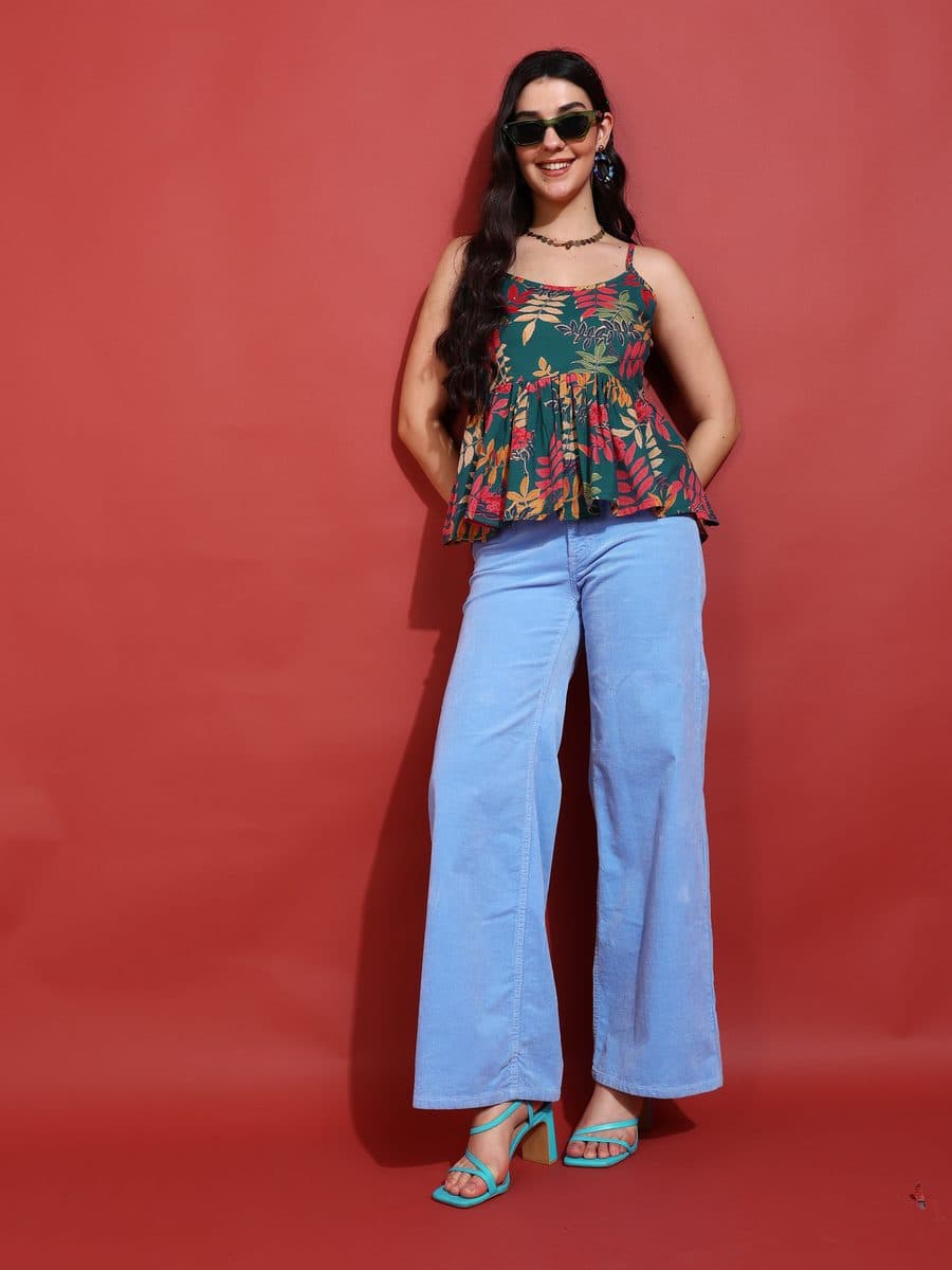 Vanmohini Green Peplum Top