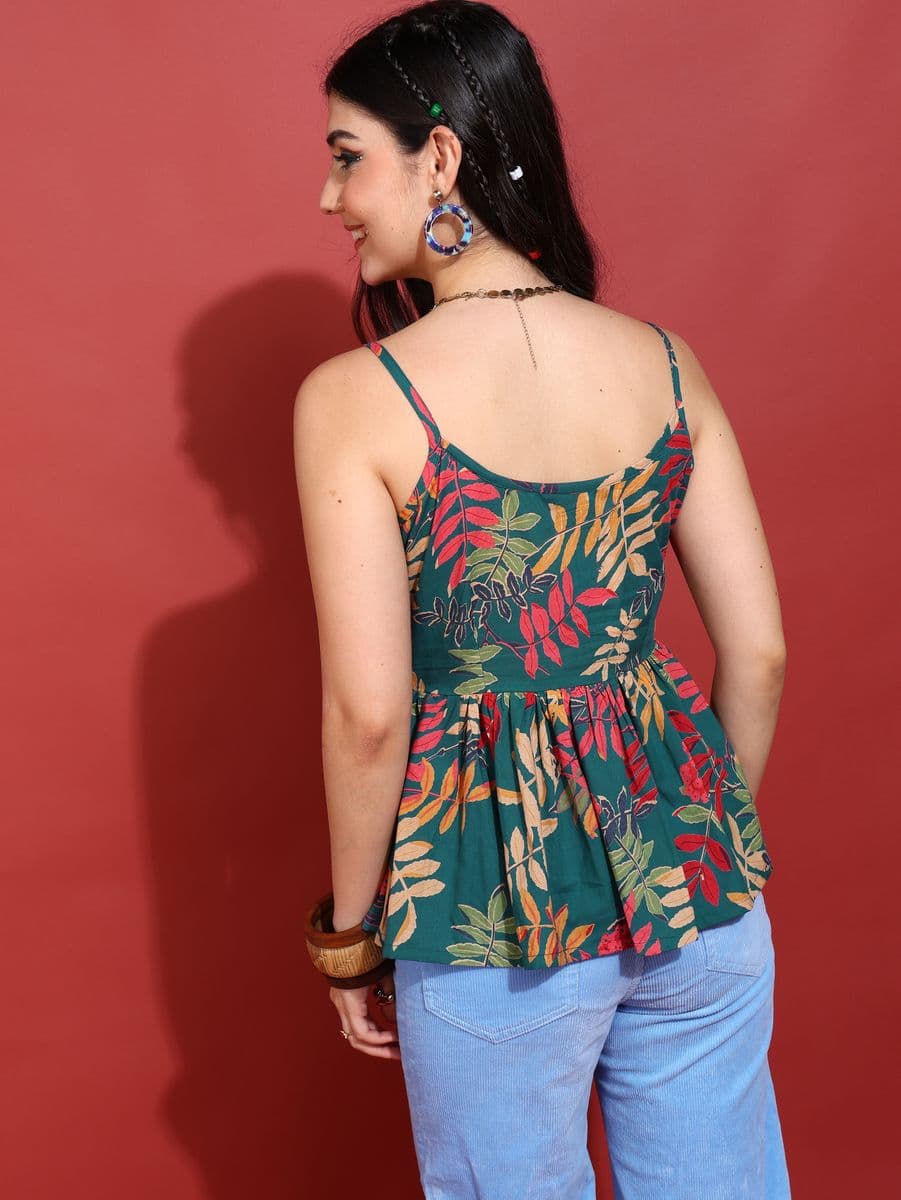 Vanmohini Green Peplum Top thumbnail 3