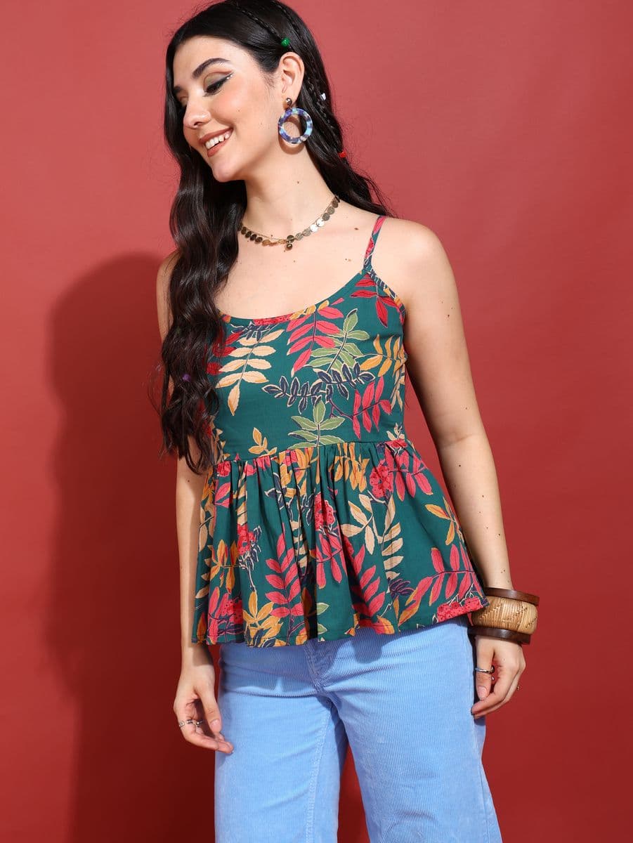Vanmohini Green Peplum Top thumbnail 4