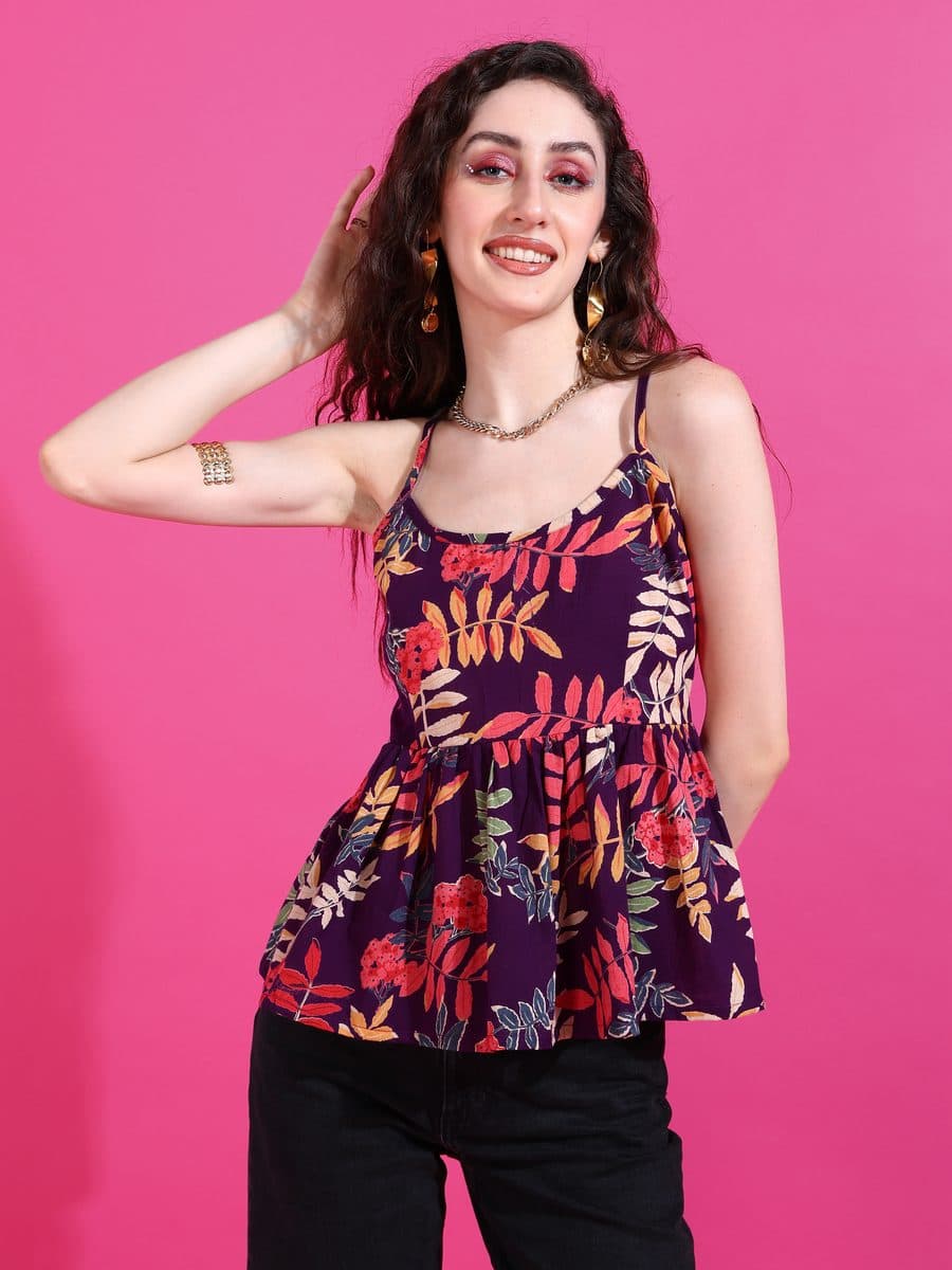 Vanmohini Purple Peplum Top