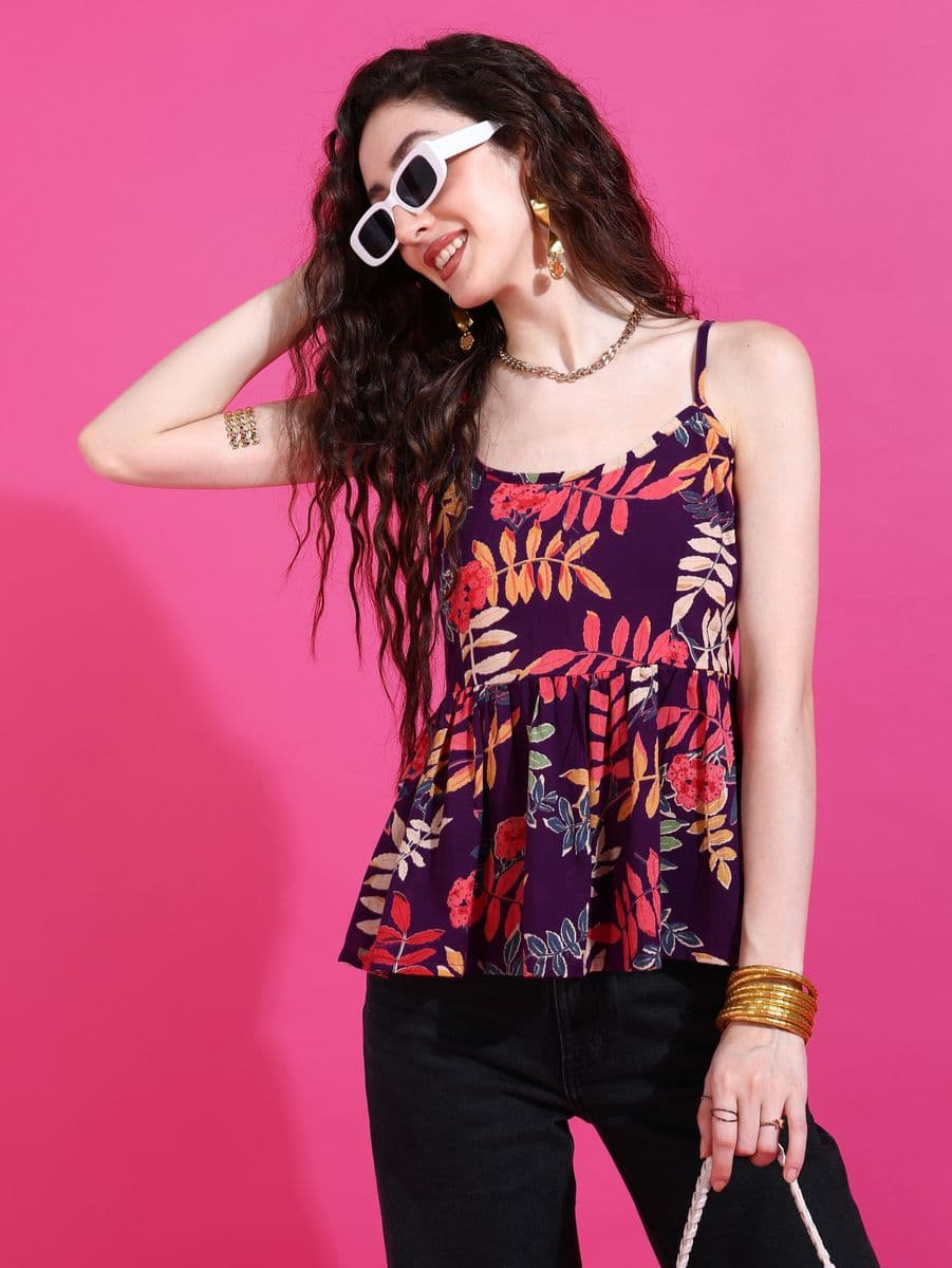 Vanmohini Purple Peplum Top thumbnail 3